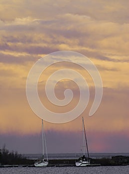 Sailboats at dusk