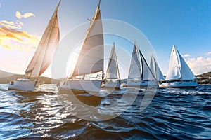 Sailboats gracefully navigating the vast ocean waters in a serene display of maritime beauty