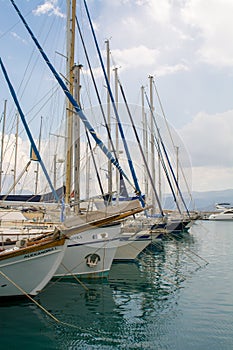 Sailboats in the harbor. Boat on the sea.