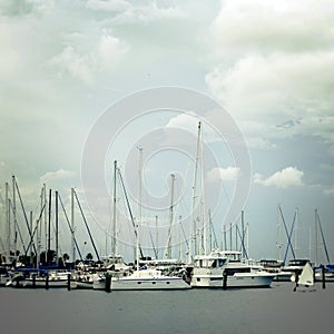 Sailboats in Harbor on Cloudy Day