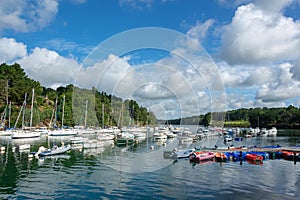 Sailboats in the harbor of Rosbras on Aven river in FinistÃÂ¨re, Brittany France photo