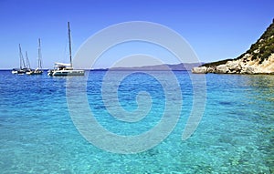 Sailboats in Ithaca Ionian islands Greece