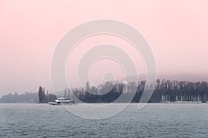 Sailboats at Lake Lucerne Switzerland in winter season