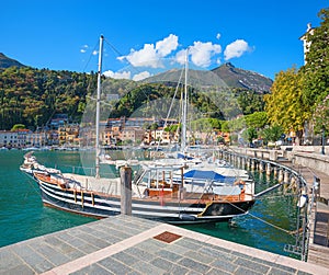 sailboats at Maderno harbour, lake Gardasee italy. pictorial tourist resort