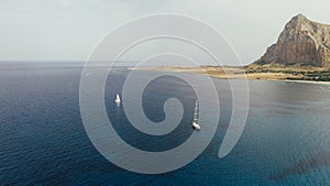 Sailboats with Monte Monaco in background, Sicily