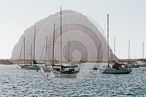 Sailboats at Morro Bay with Morro Rock