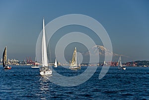 Sailboats and mountain