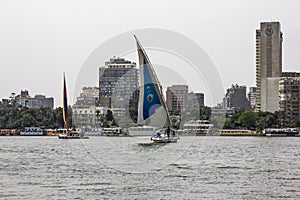 Sailboats on the Nile in Cairo in Egypt