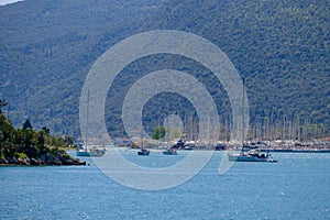 Sailboats in Nydri harbour at Lefkada island, Greece photo