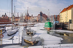 Sailboats mooring in winter time in GdaÃâsk