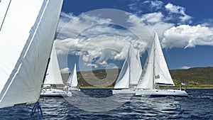 Sailboats participate in sailing regatta on the Sea. photo