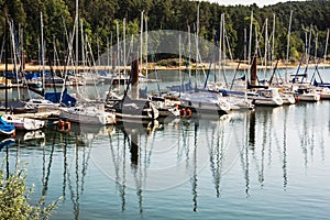 Sailboats at the pier in Brombachsee, Germany, summer vacation photo