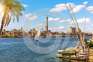 Sailboats by the pier in Cairo, beautiful sunny day view, Egypt