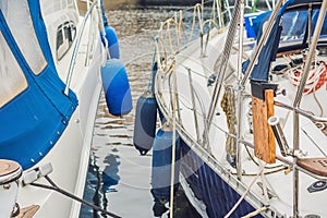 Sailboats on the pier in the yacht club