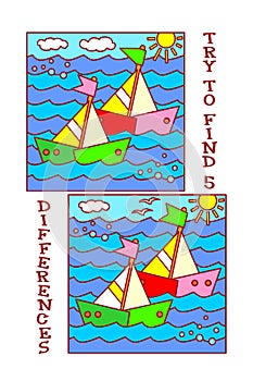 Sailboats regatta find differences visual puzzle or picture riddle.