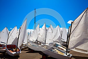 Sailboats school with sail textures in blue sky