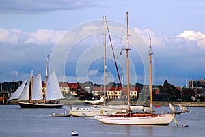 Sailboats and schooners crowd the harbor