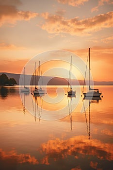 sailboats on a serene lake during golden hour