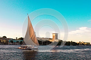Sailboats sliding on Nile river