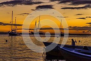 Sailboats at sunset on the Caribbean, Vieques Island, Puerto Rico