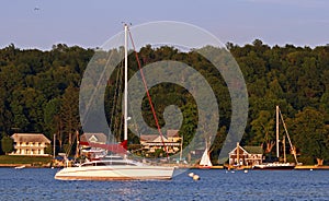 Sailboats at Sunset Henderson Harbor Lake Ontario photo