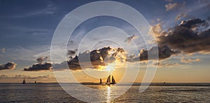 Sailboats at sunset, Key West in Florida.