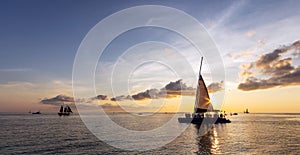 Sailboats at sunset, Key West in Florida.