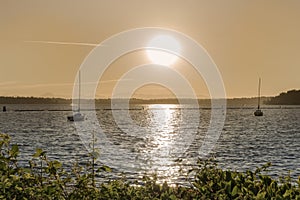 Sailboats at sunset