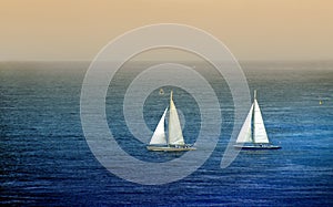 Sailboats in twilight