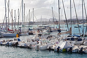 Sailboats and yachts in harbor in Puerto de Mogan, Gran Canaria, Spain