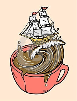 Sailed over the coffee cup illustration