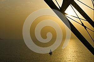 Sailer under pillar of Burj al Arab, Dubai