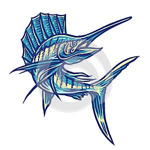 Sailfish jumping illustration