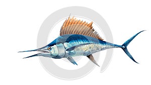 Sailfish on white. Marlin fish sailfish isolate realistic illustration.