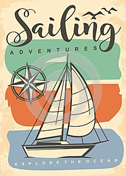 Sailing adventures retro poster design photo