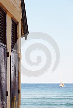 Sailing boat at anchor, blurred