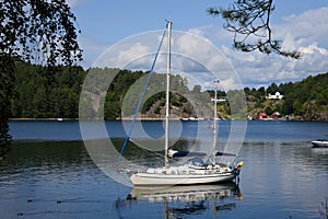 Sailing boat at anchor. Norway.