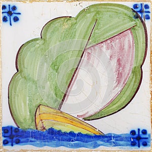 Sailing boat antique tile