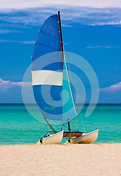 Sailing boat at the beach in Cuba