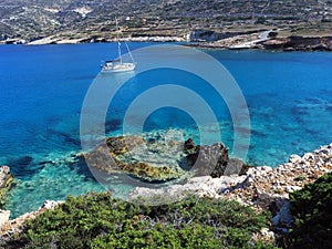 Sailing boat on blue and turquoise sea  Aegean sea  Greece