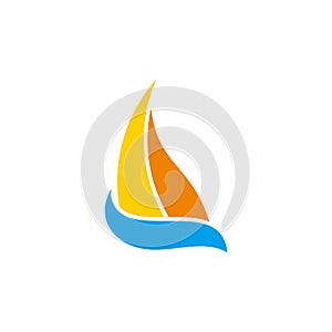 Sailing boat blue waves motion design symbol logo vector