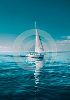 Sailing boat on a calm sea, white sails, summer adventure, nautical lifestyle, endless horizons photo