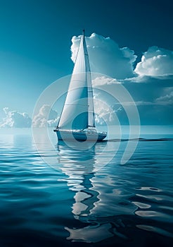 Sailing boat on a calm sea, white sails, summer adventure, nautical lifestyle, endless horizons photo