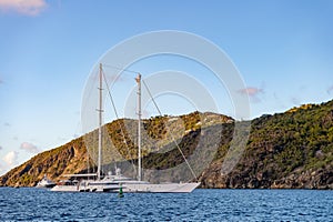 sailing boat at caribbean sea. sailing boat at sea in summer. vacation on sailing boat at sea.