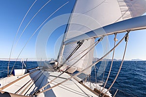 Sailing boat deck in the sea photo