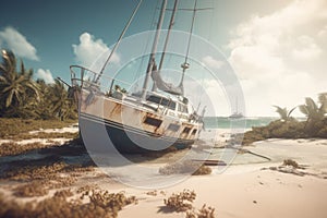 Sailing boat destroyed after marine storm. Generate ai