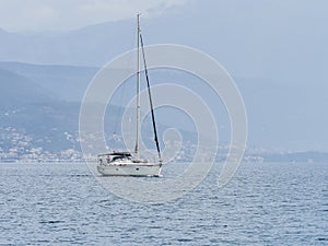 Sailing boat in the Kotor bay in Montenegro. Mountain, sea, nature