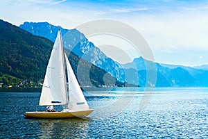 Sailing boat on the lake Traunsee, Austria