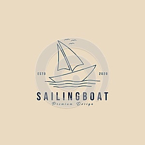 sailing boat line art logo minimalist design template vector illustration design template