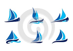 Sailing, boat, logo, sailboat symbol, creative vector designs set of sailboat logo icon collection